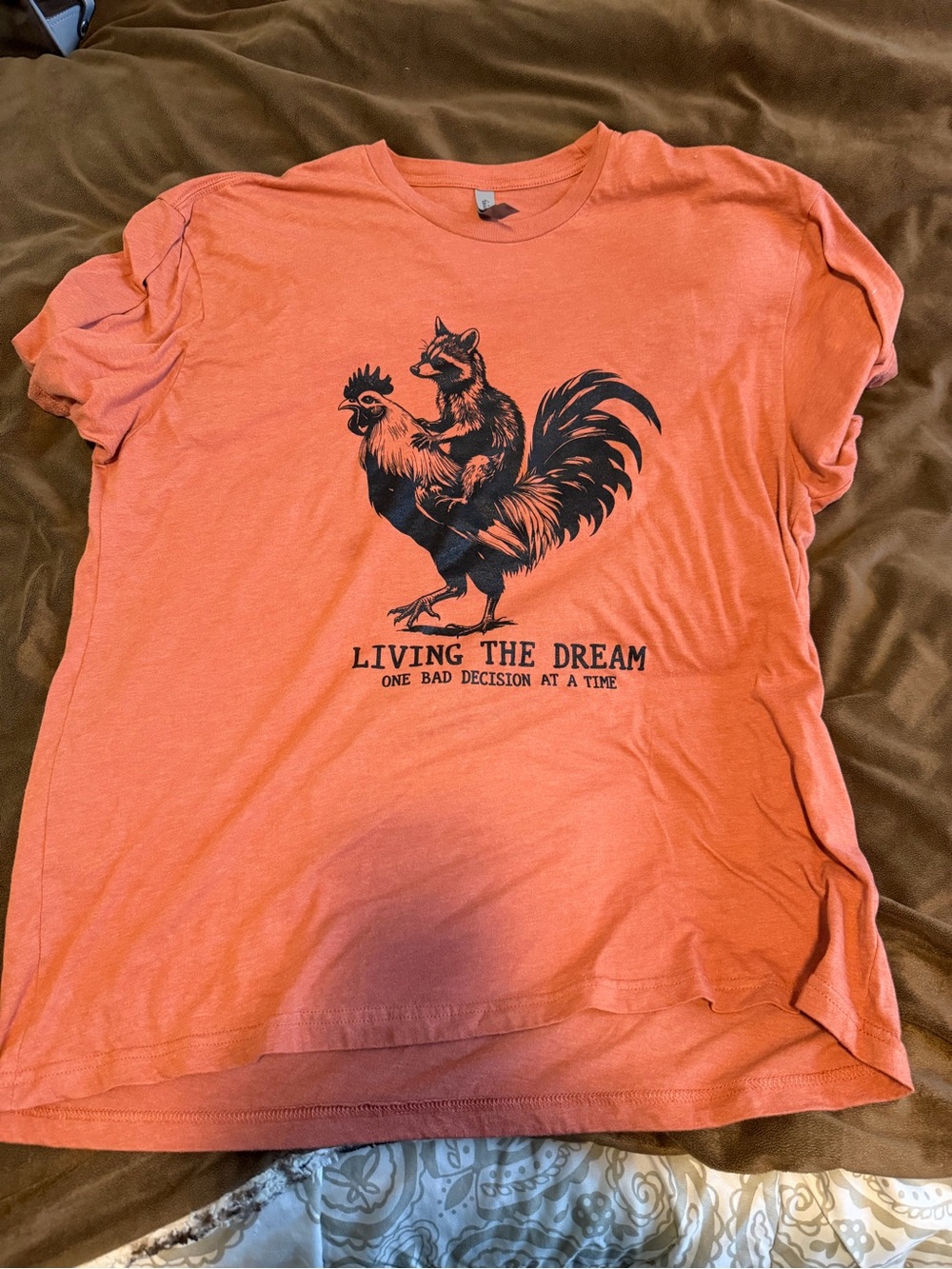 Next Level Apparel Orange Graphic Tee with Black Rooster & Fox Art